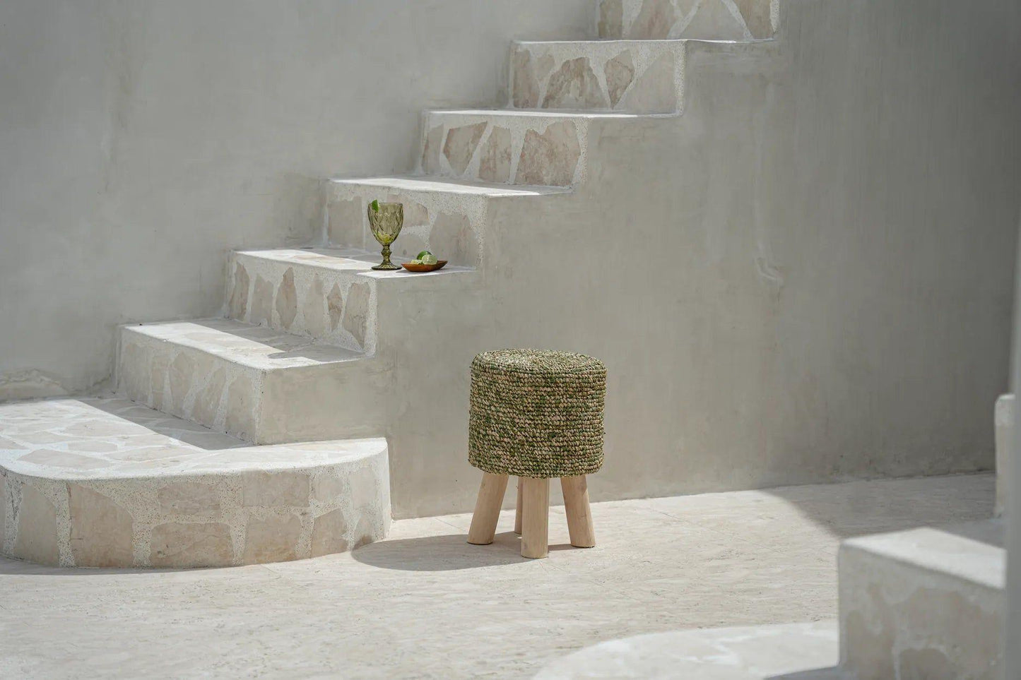 lecanapé Hocker Raffia Tressed - Jungle Grün
