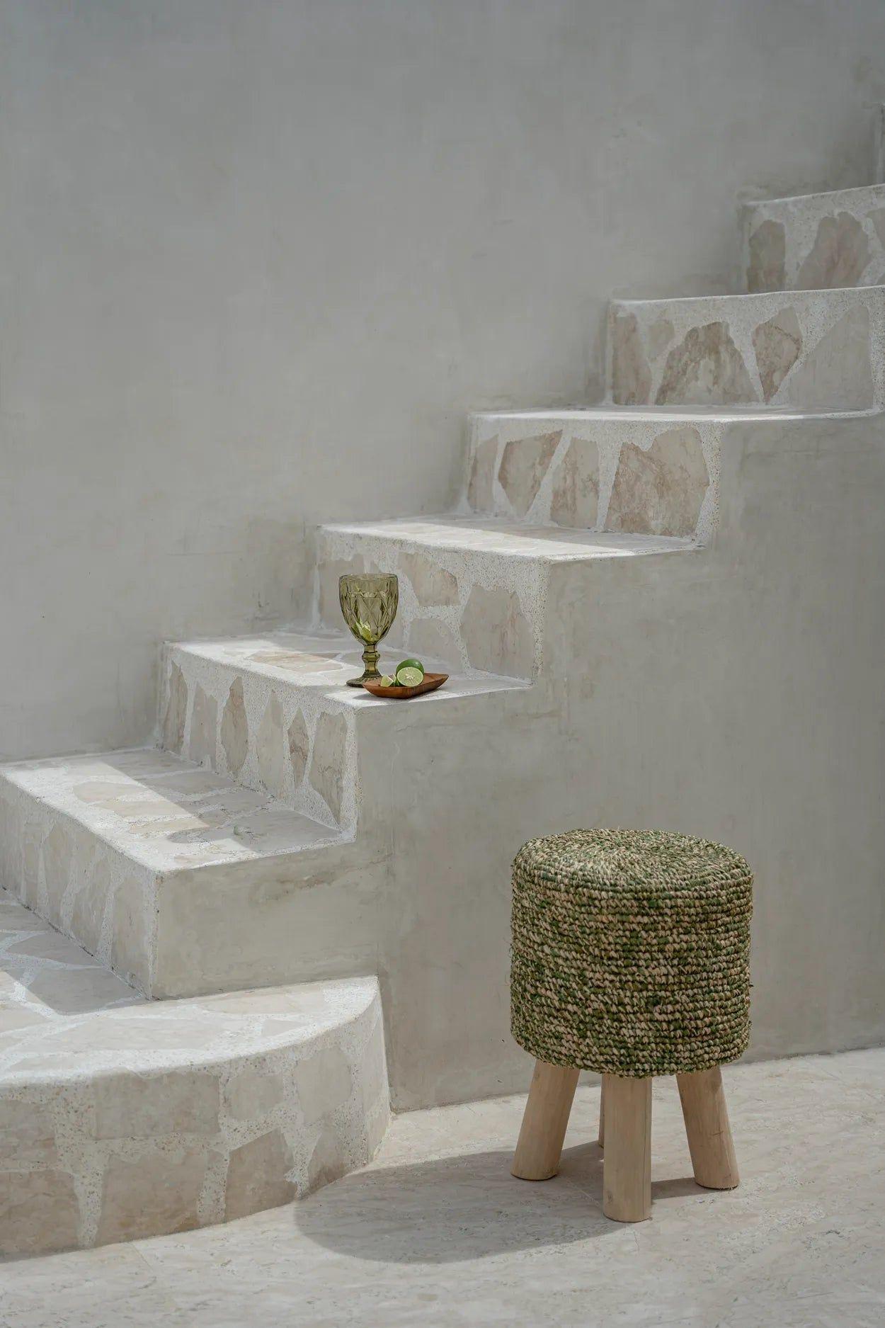 lecanapé Hocker Raffia Tressed - Jungle Grün