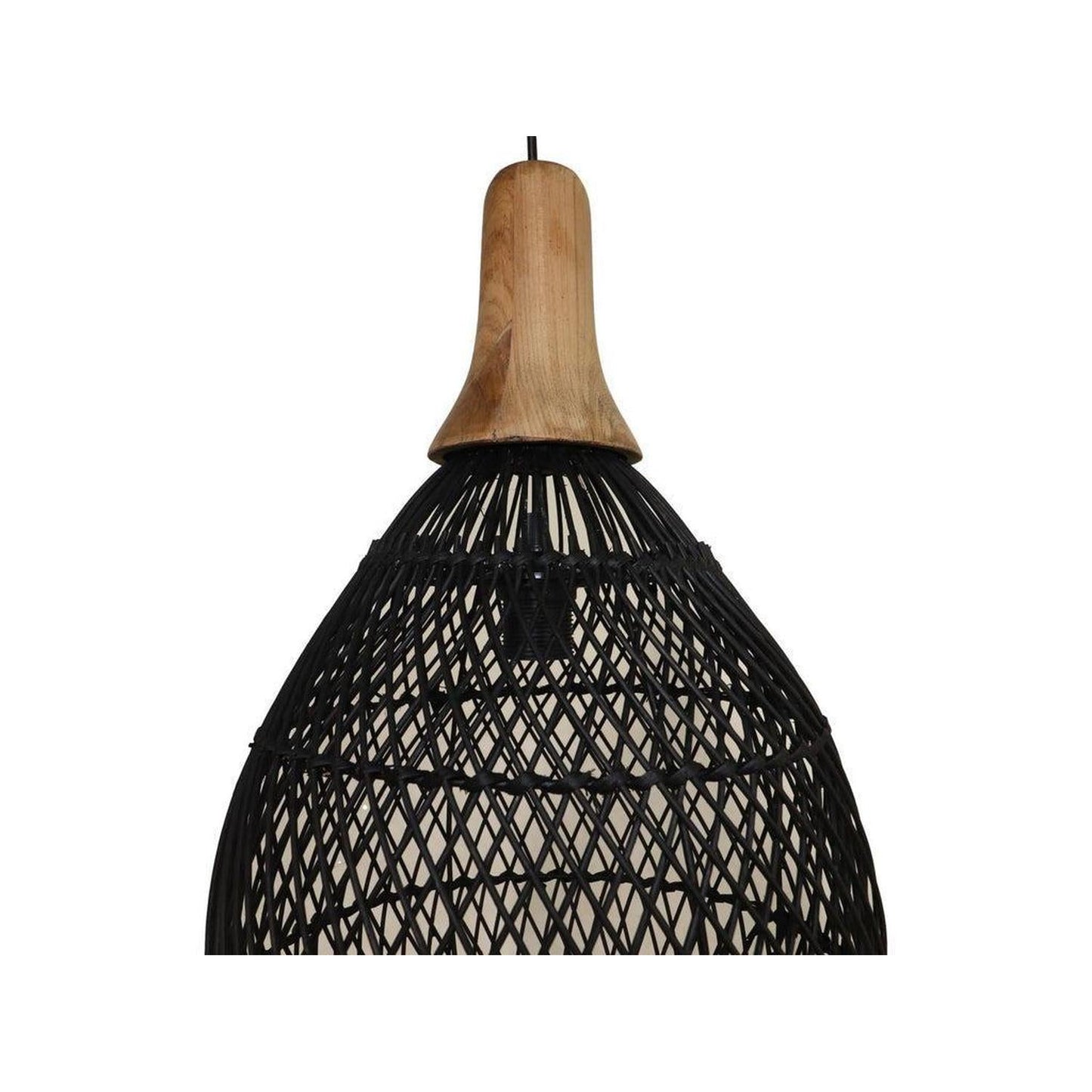 Hängelampe aus Rattan & Teak – Schwarz/Natur-Hängelampe-HSM Collection-le canapé