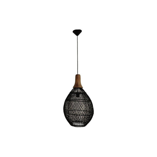 Hängelampe aus Rattan & Teak – Schwarz/Natur-Hängelampe-HSM Collection-le canapé