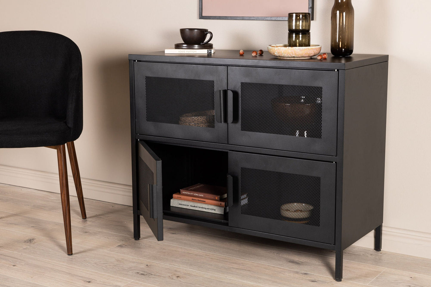 Kommode Nett 90cm mit Gittertüren - Schwarz-Kommoden-Venture Home-le canapé
