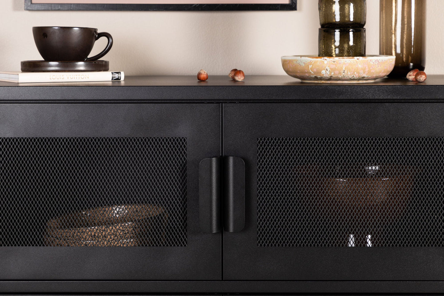Kommode Nett 90cm mit Gittertüren - Schwarz-Kommoden-Venture Home-le canapé