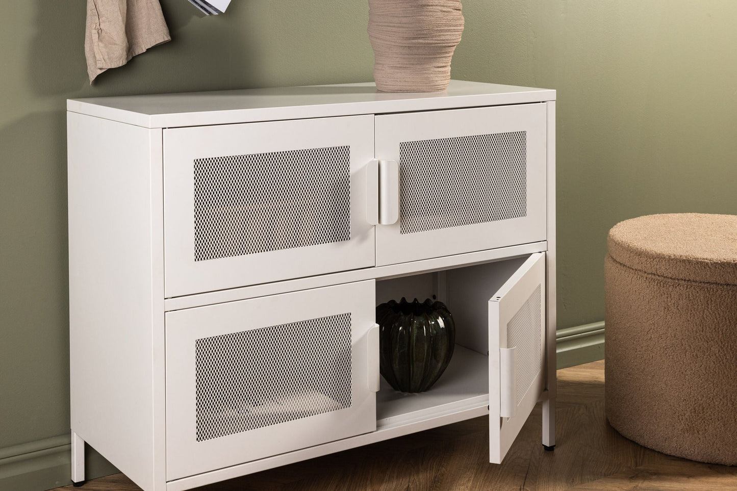 Kommode Nett 90cm mit Gittertüren - Weiß-Kommoden-Venture Home-le canapé