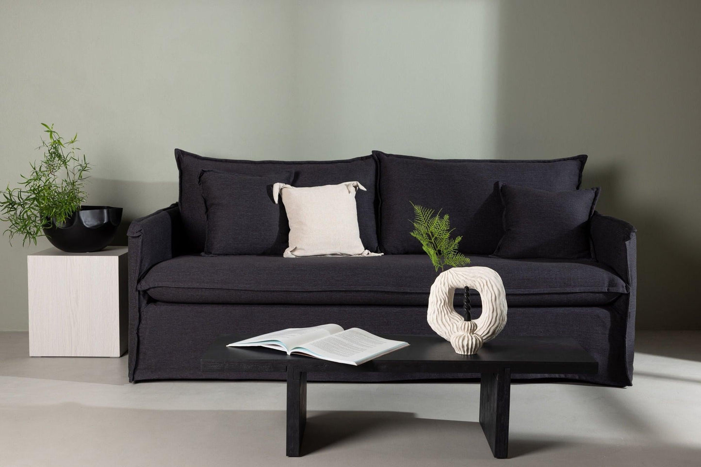 Nova 3-Sitzer Sofa aus Leinen - Schwarz-Einzelsofas-Venture Home-le canapé