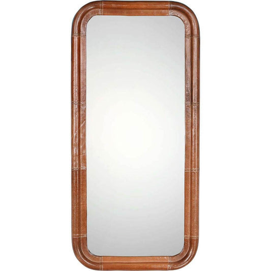 Wandspiegel Brandon mit Lederrahmen 95cm - Braun-Wandspiegel-Trademark Living-le canapé